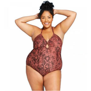 NEW Kona Sol Snakeskin Halter One Piece Swimsuit Pink Women's Plus Size 22W